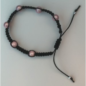 ARMBAND geknoopt ZWART met ROZE 3D kralen 